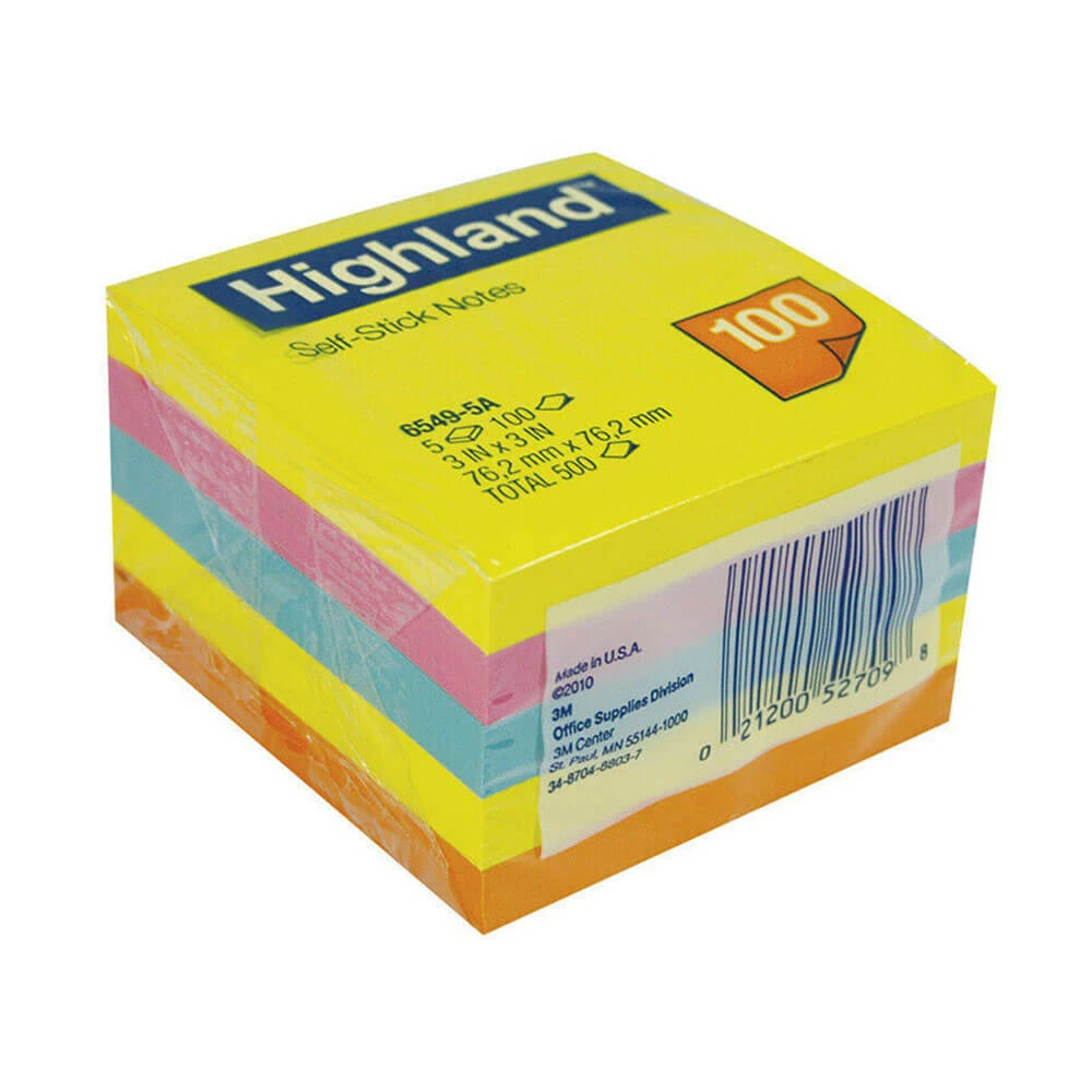 Highland Stick On Notes Assorted (73x73mm) 1 Highland Stick On Notes Assorted (73x73mm)